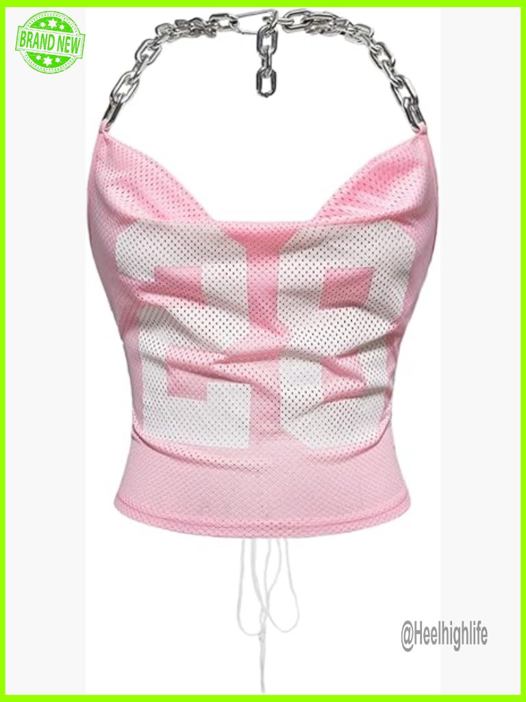 Y2k Number Graphic Halter Crop Top Backless Lace Up Going Out Top